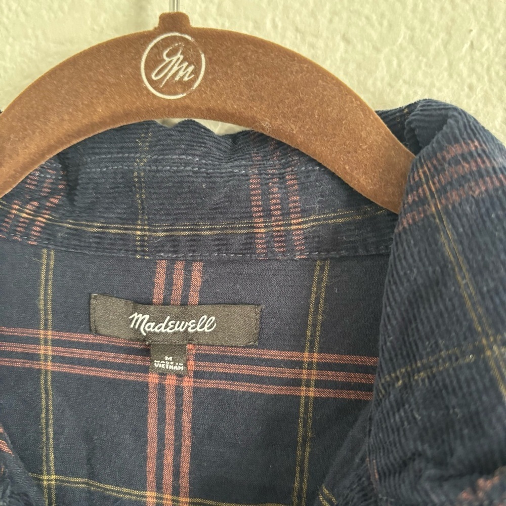 Madewell Women's Size Medium Blue Plaid Corduroy Kentwood Oversized Shirt Jacket - Picture 4 of 6